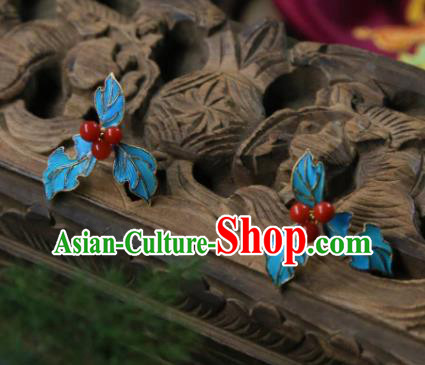 Handmade Chinese Red Berry Ear Accessories Traditional Culture Jewelry Cheongsam Earrings