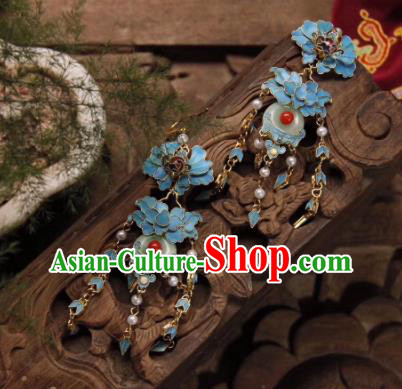 Handmade Chinese Jadeite Peace Buckle Ear Accessories Traditional Culture Jewelry Cheongsam Tassel Earrings