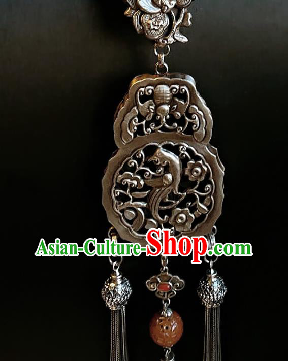 China Traditional Ceregat Gourd Necklace Accessories Handmade Silver Carving Phoenix Necklet Pendant