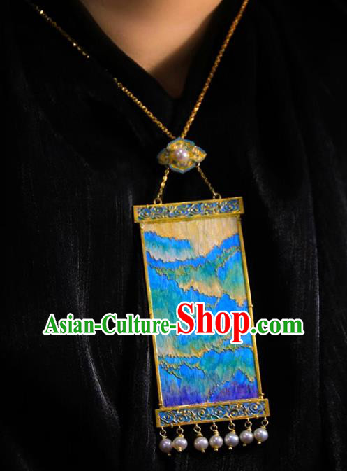 China Traditional Landscape Necklace Accessories Handmade Necklet Cloisonne Pendant