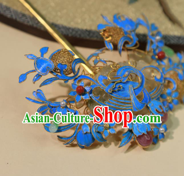 Chinese Handmade Tourmaline Hairpin Traditional Hair Jewelry Ancient Ming Dynasty Empress Jade Hair Stick