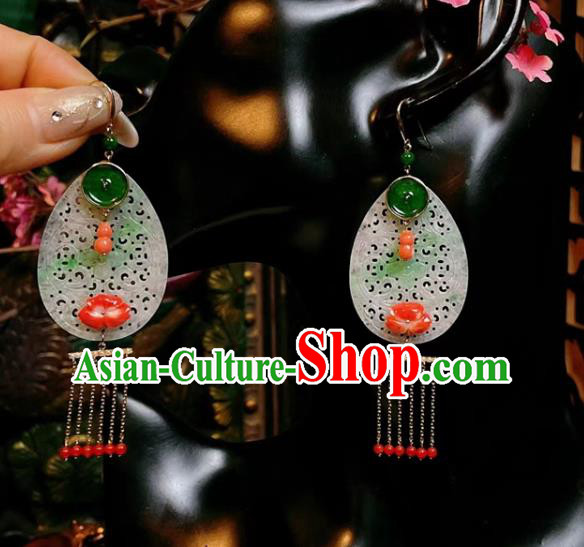 Handmade Chinese Jadeite Ear Accessories Traditional Culture Jewelry Cheongsam Silver Earrings