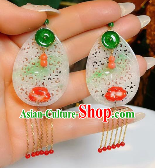 Handmade Chinese Jadeite Ear Accessories Traditional Culture Jewelry Cheongsam Silver Earrings