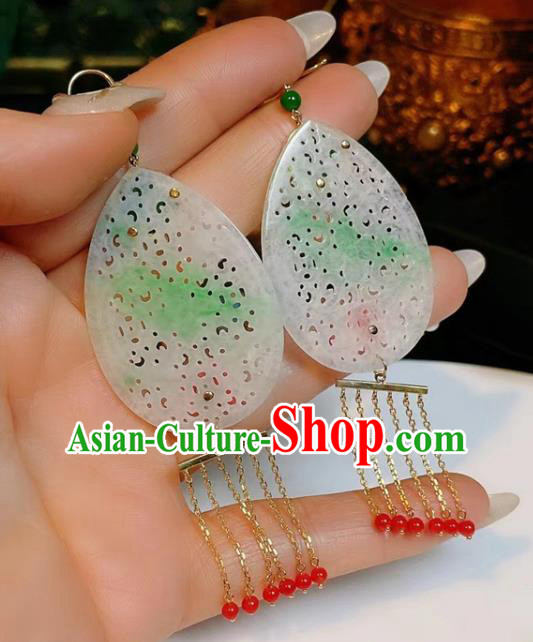 Handmade Chinese Jadeite Ear Accessories Traditional Culture Jewelry Cheongsam Silver Earrings