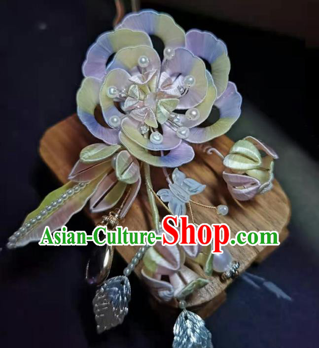 China Song Dynasty Pearls Hairpin Handmade Ancient Princess Lilac Peony Hair Stick Traditional Hair Accessories