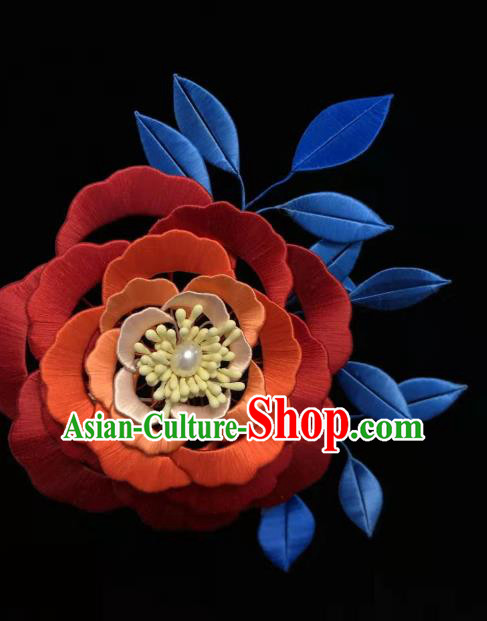China Handmade Ancient Princess Silk Hair Stick Traditional Hair Accessories Song Dynasty Red Camellia Hairpin