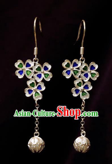 Chinese National Silver Ear Jewelry Traditional Handmade Hanfu Earrings Accessories