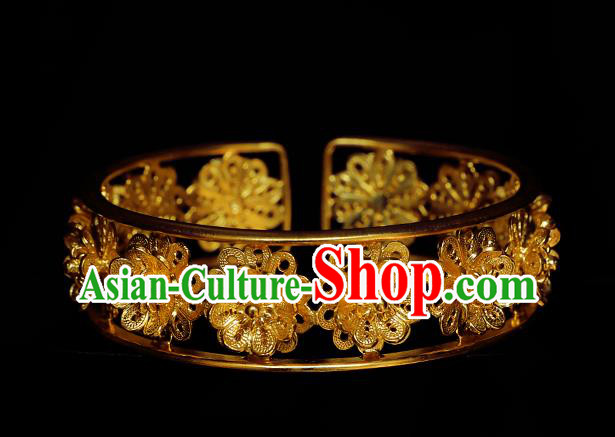 Handmade Chinese Wedding Bangle Jewelry Traditional Ming Dynasty Empress Golden Bracelet Accessories