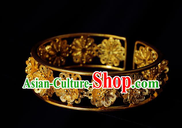 Handmade Chinese Wedding Bangle Jewelry Traditional Ming Dynasty Empress Golden Bracelet Accessories