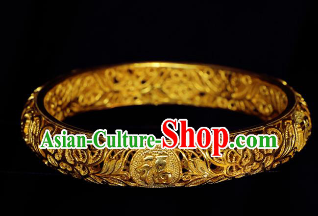 Handmade Chinese Traditional Ming Dynasty Empress Golden Bracelet Accessories Wedding Bangle Jewelry