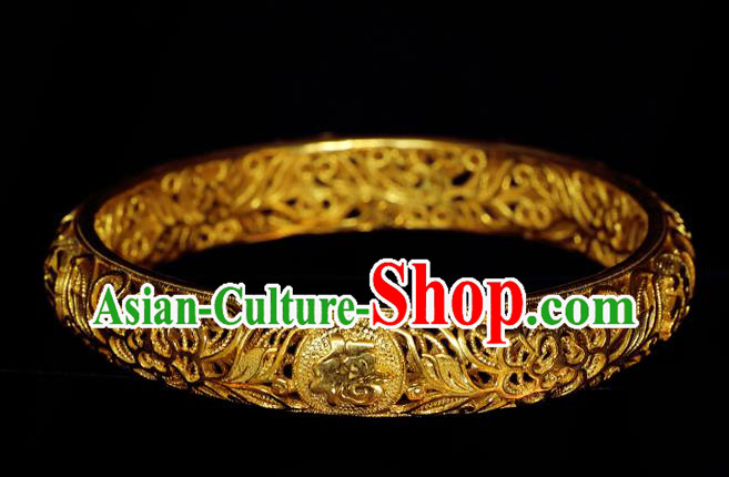 Handmade Chinese Traditional Ming Dynasty Empress Golden Bracelet Accessories Wedding Bangle Jewelry