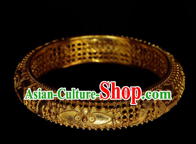 Handmade Chinese Traditional Ming Dynasty Filigree Bracelet Accessories Wedding Golden Bangle Jewelry