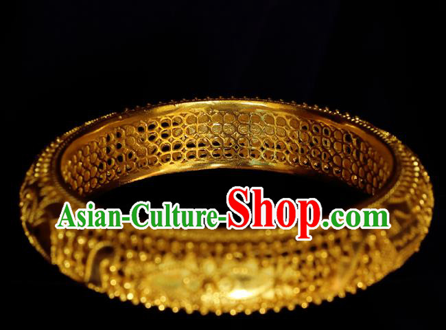 Handmade Chinese Traditional Ming Dynasty Filigree Bracelet Accessories Wedding Golden Bangle Jewelry