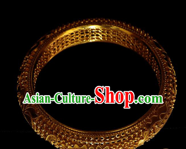 Handmade Chinese Traditional Ming Dynasty Filigree Bracelet Accessories Wedding Golden Bangle Jewelry