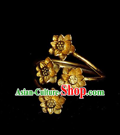 Handmade Chinese Traditional Golden Lotus Ring Accessories Wedding Circlet Jewelry