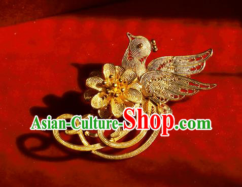 Handmade Chinese Traditional Golden Flower Bird Brooch Accessories Wedding Cheongsam Breastpin Jewelry