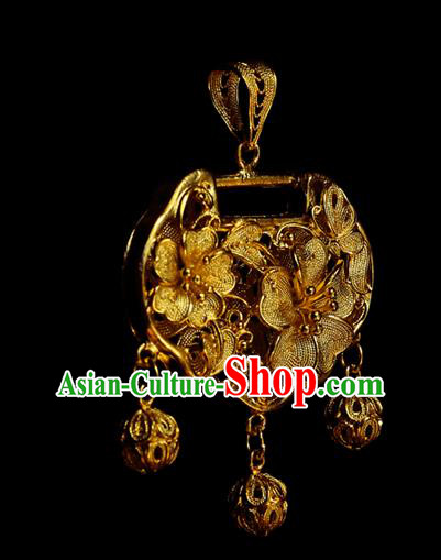 China Traditional Ming Dynasty Necklace Accessories Ancient Princess Golden Necklet Pendant