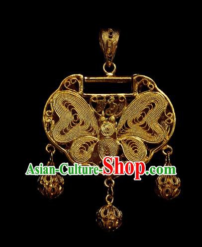 China Traditional Ming Dynasty Necklace Accessories Ancient Princess Golden Necklet Pendant