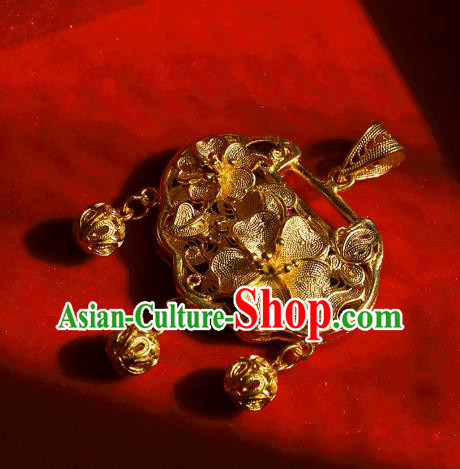 China Traditional Ming Dynasty Necklace Accessories Ancient Princess Golden Necklet Pendant