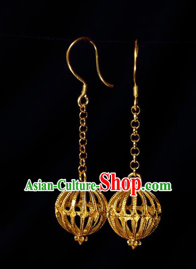 Chinese National Cheongsam Ear Jewelry Traditional Handmade Golden Earrings Accessories