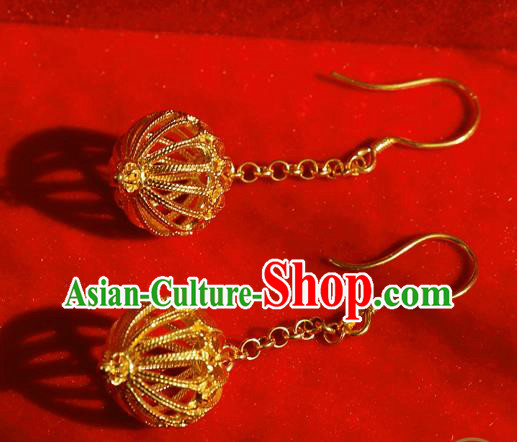 Chinese National Cheongsam Ear Jewelry Traditional Handmade Golden Earrings Accessories