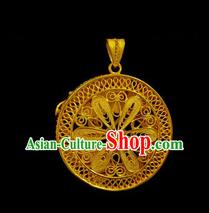 China Ancient Princess Filigree Necklet Pendant Traditional Ming Dynasty Golden Cherry Necklace Accessories