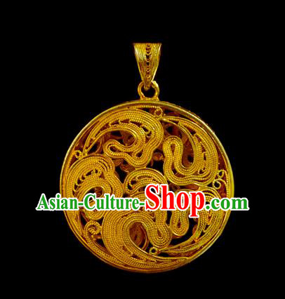 China Ancient Princess Golden Necklet Pendant Traditional Ming Dynasty Necklace Accessories