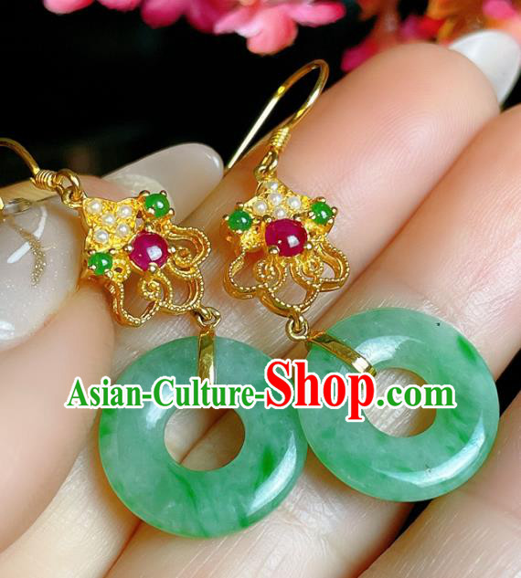 Handmade Chinese National Pearls Ear Accessories Traditional Culture Jadeite Jewelry Cheongsam Earrings