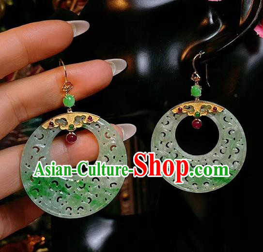 Chinese National Jadeite Earrings Traditional Jewelry Handmade Tourmaline Ear Accessories