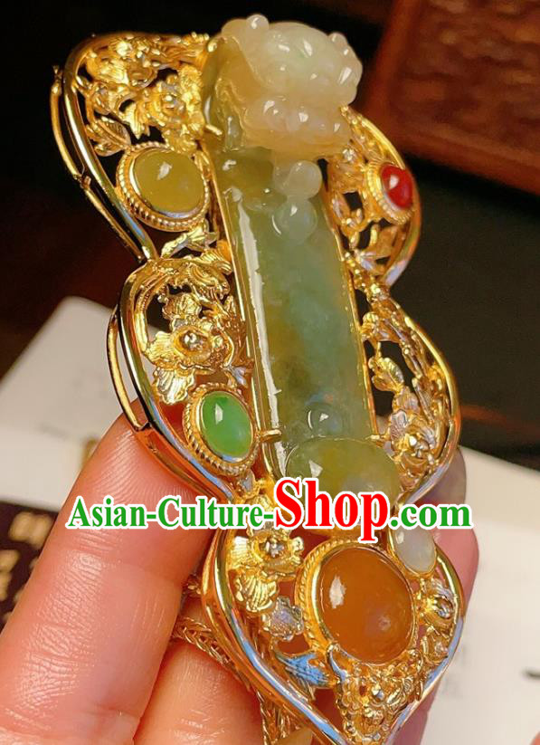 China Traditional Gilding Silver Necklace Accessories Handmade Wedding Jadeite Gourd Necklet Pendant
