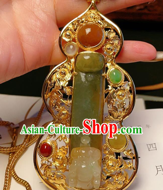 China Traditional Gilding Silver Necklace Accessories Handmade Wedding Jadeite Gourd Necklet Pendant