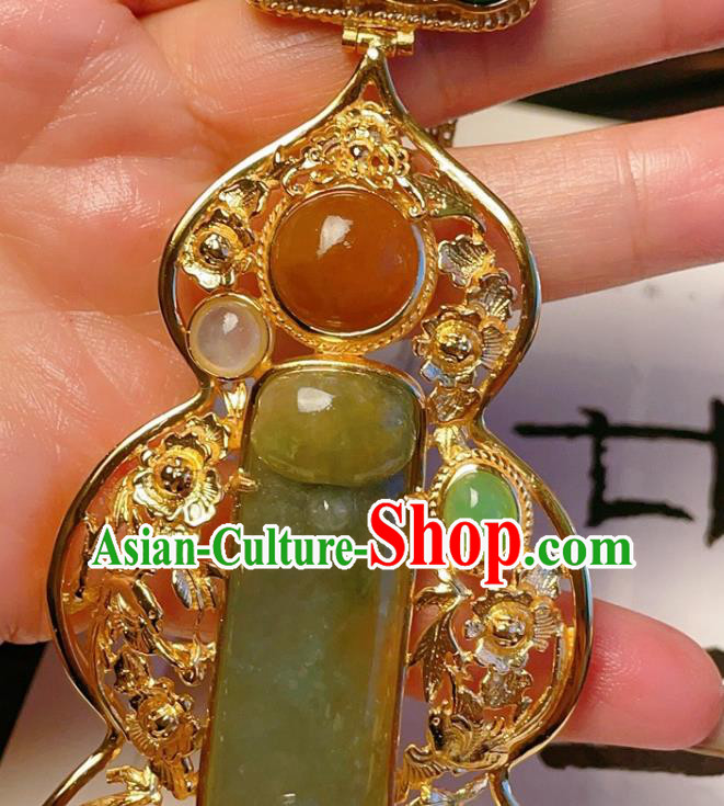 China Traditional Gilding Silver Necklace Accessories Handmade Wedding Jadeite Gourd Necklet Pendant
