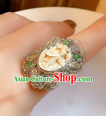 Top Chinese National Carving Beauty Ring Jewelry Traditional Handmade Accessories Silver Circlet