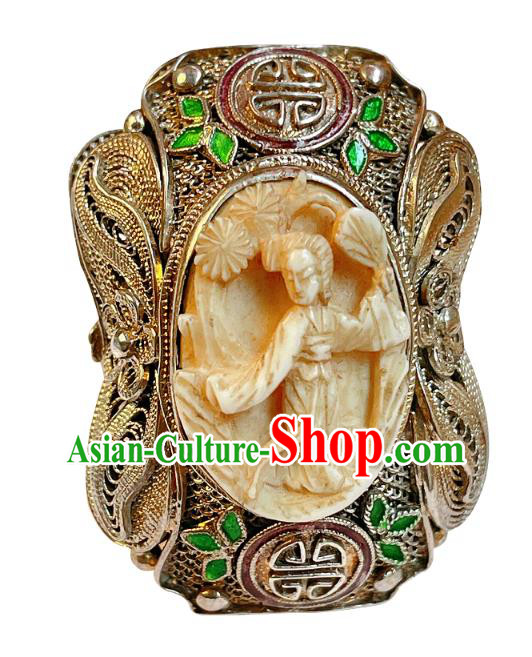 Top Chinese National Carving Beauty Ring Jewelry Traditional Handmade Accessories Silver Circlet