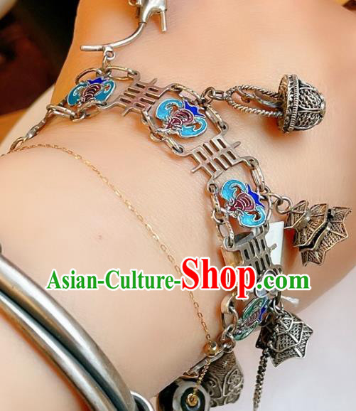 Handmade Chinese Cloisonne Fish Bat Bracelet Accessories Traditional Culture Jewelry Silver Bangle