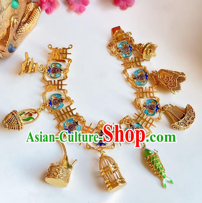 Handmade Chinese Golden Basket Bracelet Accessories Traditional Culture Jewelry Cloisonne Bat Bangle