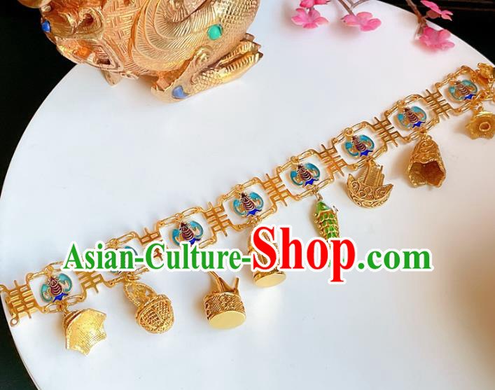 Handmade Chinese Golden Basket Bracelet Accessories Traditional Culture Jewelry Cloisonne Bat Bangle