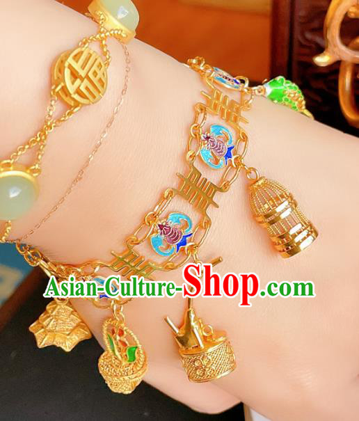 Handmade Chinese Golden Basket Bracelet Accessories Traditional Culture Jewelry Cloisonne Bat Bangle