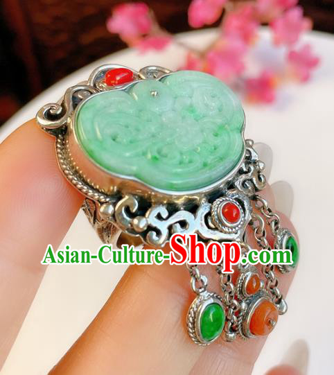 Top Chinese National Silver Tassel Ring Jewelry Traditional Handmade Accessories Jade Circlet