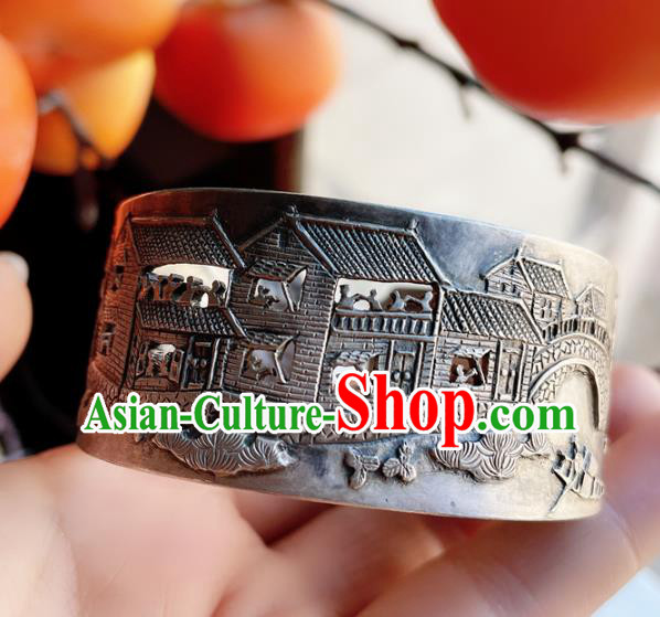 Handmade Chinese Silver Carving Bracelet Accessories Traditional Culture Jewelry Bangle