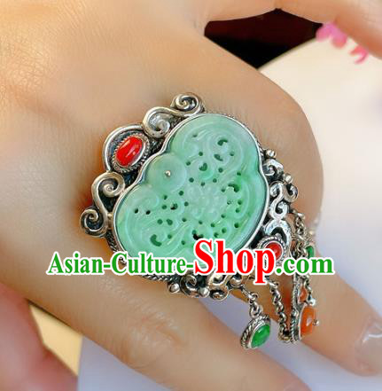 Top Chinese National Silver Tassel Ring Jewelry Traditional Handmade Accessories Jade Circlet