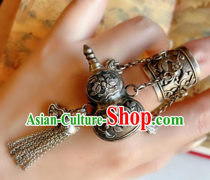 Top Chinese National Silver Gourd Tassel Ring Jewelry Traditional Handmade Wedding Accessories Circlet