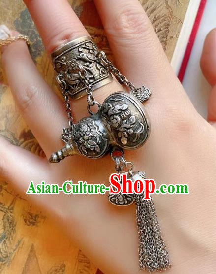 Top Chinese National Silver Gourd Tassel Ring Jewelry Traditional Handmade Wedding Accessories Circlet