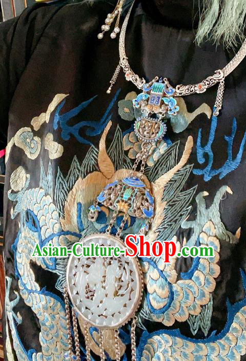 China Traditional Blueing Silver Necklace Accessories Handmade Wedding Jade Necklet Pendant