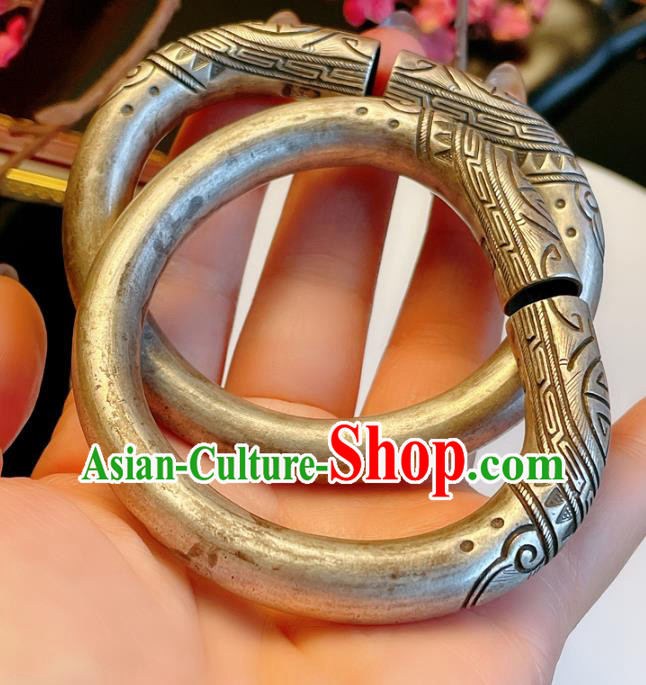 Handmade Chinese National Bracelet Accessories Traditional Culture Jewelry Silver Carving Bangle
