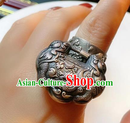 Chinese National Carving Dragon Ring Jewelry Traditional Handmade Accessories Retro Silver Circlet