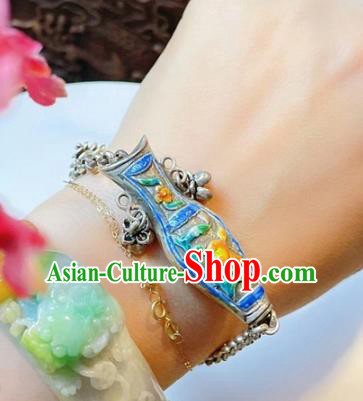 Handmade Chinese Blueing Vase Bracelet Accessories Traditional Culture Jewelry National Silver Grape Bangle