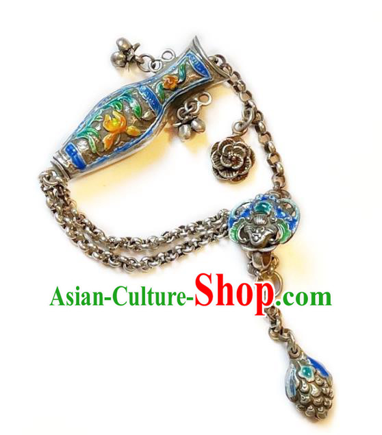 Handmade Chinese Blueing Vase Bracelet Accessories Traditional Culture Jewelry National Silver Grape Bangle