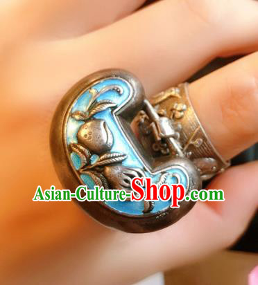 Chinese National Carving Bat Blueing Ring Jewelry Traditional Handmade Accessories Silver Lock Circlet