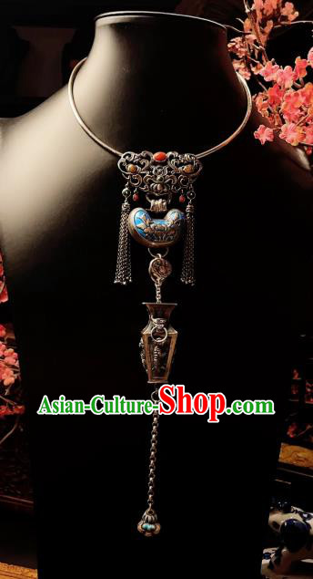 China Traditional Silver Necklace Accessories Handmade Wedding Blueing Longevity Lock Pendant